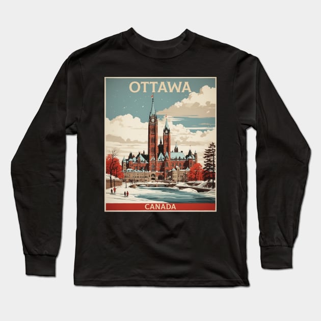 Ottawa Vintage Poster Tourism Long Sleeve T-Shirt by TravelersGems